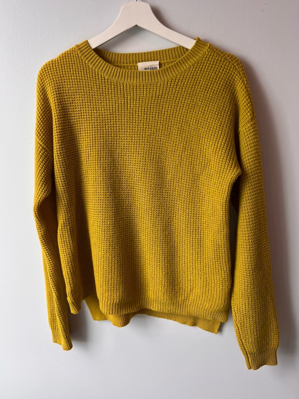 ARITZIA Wilfred Free Isabelli Sweater Mustard Crewneck 100% Wool Womenâs medium - Picture 2 of 9